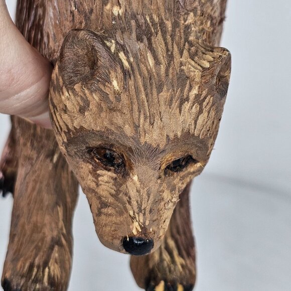 Hand-Carved Wooden Bear Figurine Decor Brown Grizzly Folk Art *FLAWS* Wildlife - Picture 9 of 10